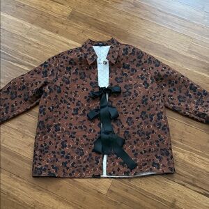 Express Leopard Print Jean Jacket with Black Bows